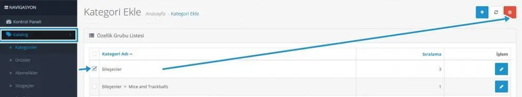 Opencart'ta Kategori Nasıl Silinir?