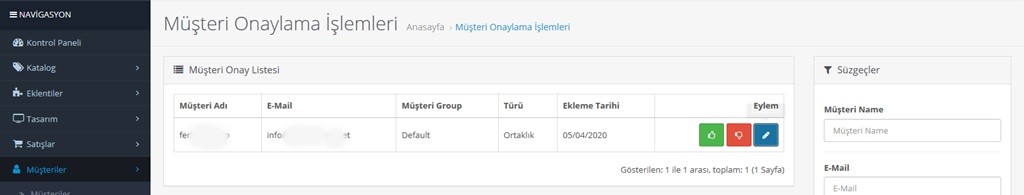 Opencart Müşteri Onaylama