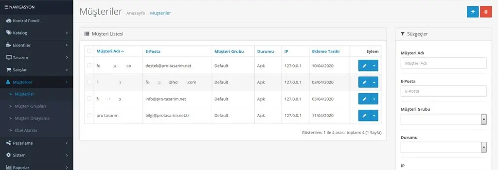 Opencart Müşteri Yönetimi