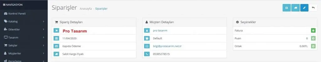 Opencart Sipariş Yönetimi