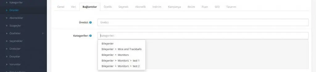 Ürüne Kategori Tanımlama