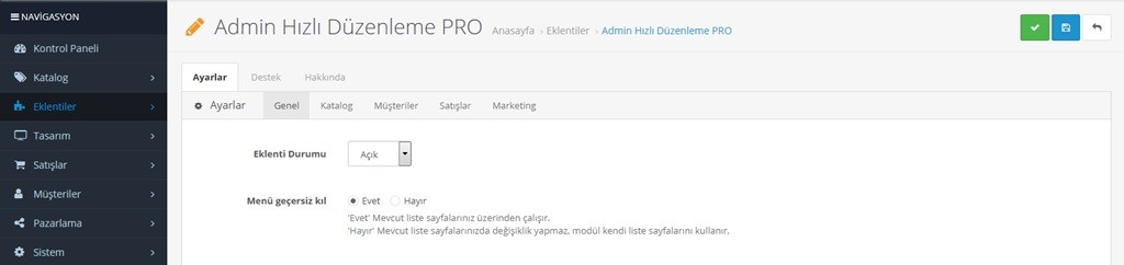 Opencart Hızlı Düzenleme Modülü Ayarları