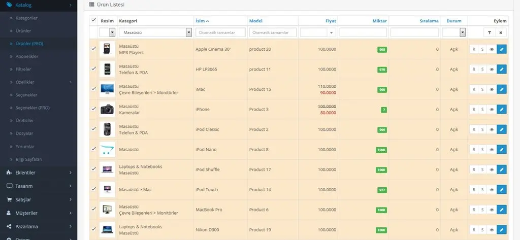 Opencart Toplu Güncelleme