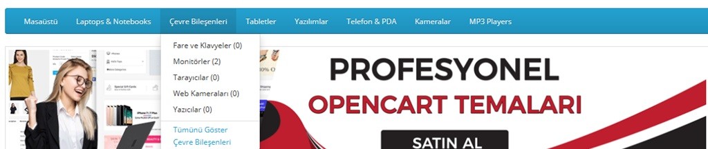 Opencart Üst Yada Yan Menü Nasıl Düzenlenir