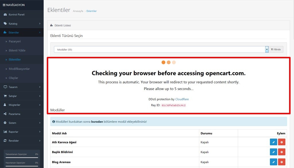Checking your browser before accessing opencart.com çözümü