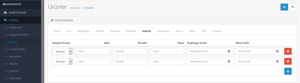 Opencart toplu ürün alımına indirim