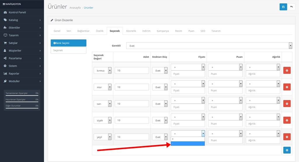 Opencart Ürün Seçeneklerine İndirim Yapımı