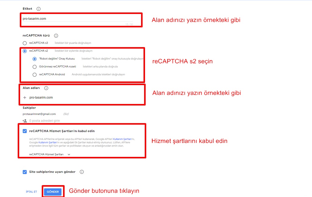 Google reCAPTCHA admin kurulumu