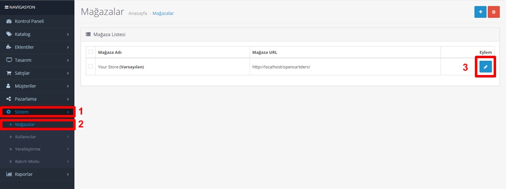 Opencart Php Mail Ayar Mağaza Ekranı