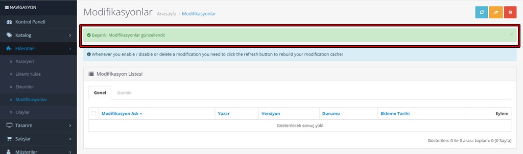 Opencart başarılı modifikasyon